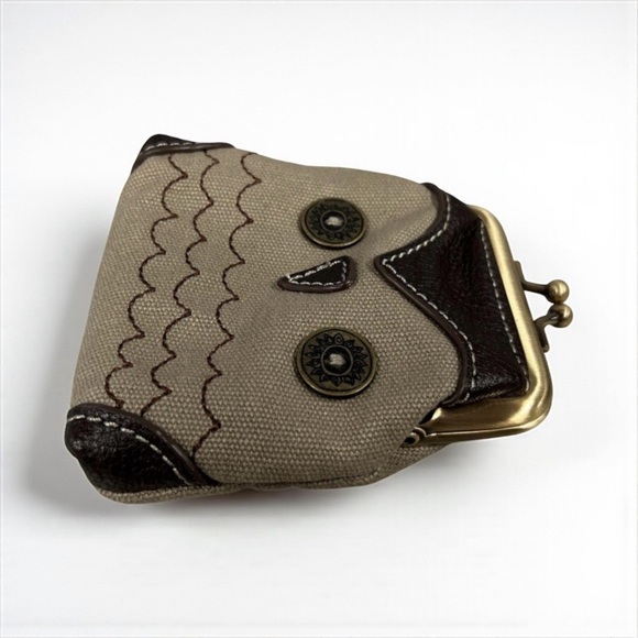 Chala Tan and Brown Kiss Lock Owl Coin Purse with Goldtone Frame EUC - Picture 9 of 13